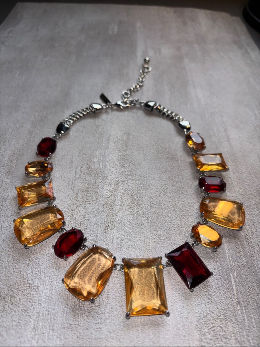 White House Black Market Amber and Garnet Crystal Statement Necklace